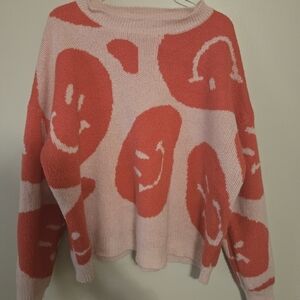 Playful Smiley Face Sweater in Pink and Red